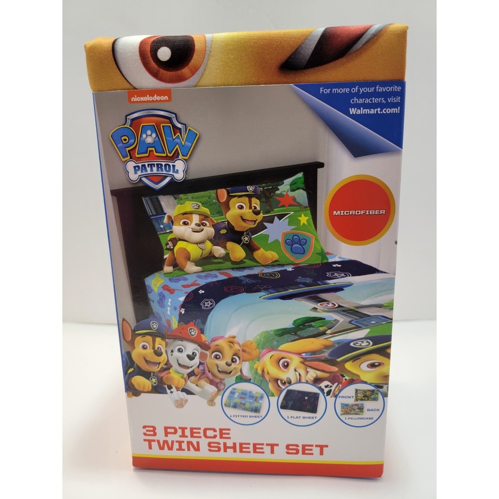 Paw Patrol 3 Piece Twin Sheet Set, Microfiber 1 Fitted& Flat Sheet, 1 Pillowcase